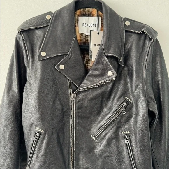RE/DONE Black Leather Classic Moto Jacket - Picture 8 of 11